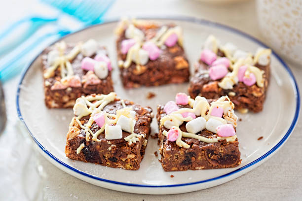 istock Belgian dark chocolate rocky road squares 673858192