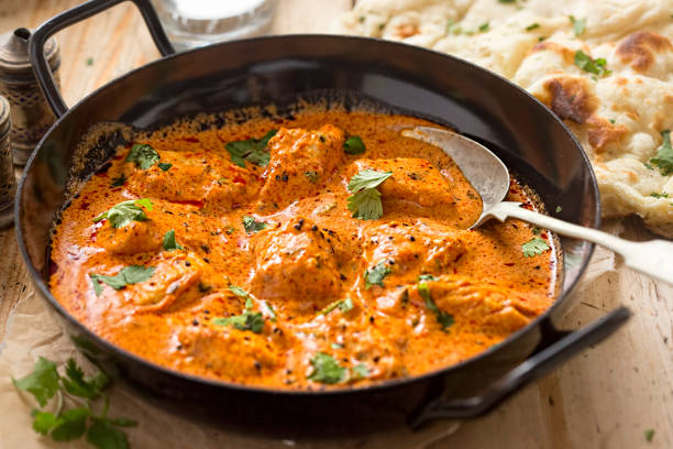 Butter chicken curry with tender chicken breast, cream, butter & honey stock photo