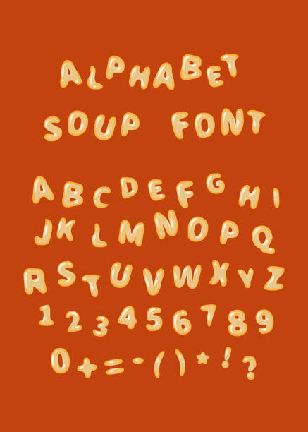 illustrations, cliparts, dessins animés et icônes de polices de soupe alphabet, les lettres latines sur rouge - enseigne restaurant