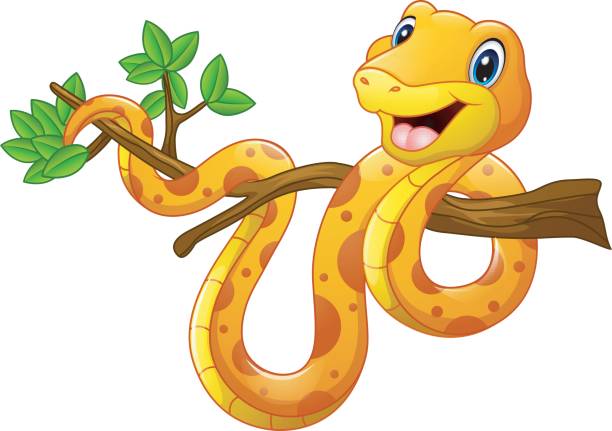 ilustrações, clipart, desenhos animados e ícones de desenhos animados cobra na filial - snake cobra cartoon rattlesnake