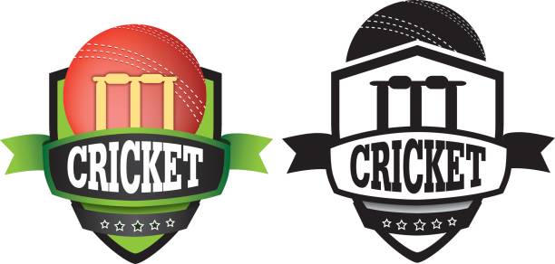 cricket icon or badge, shield or branding shield or icon badge to represent a sports club as a vector cricket team stock illustrations