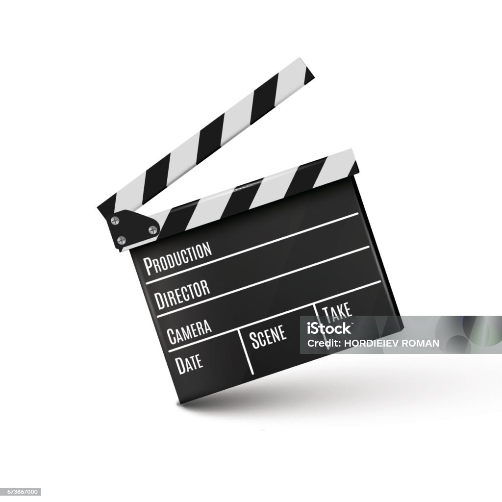 Realistic clapper.cinema.Board on a white background.film.time Realistic clapper.cinema.Board on a white background.film.time.vector illustration. Film Slate stock vector