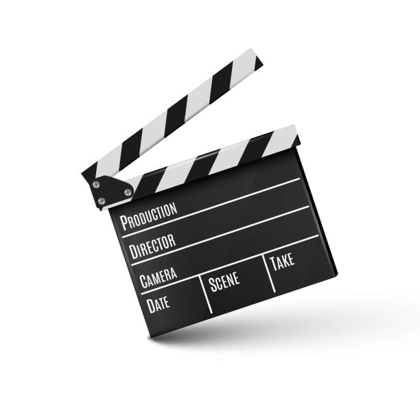 Realistic clapper.cinema.Board on a white background.film.time Realistic clapper.cinema.Board on a white background.film.time.vector illustration. film crew icon stock illustrations