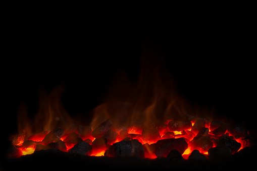 Coal fire with black background