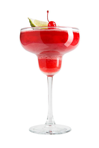 istock Refreshing red alcohol cocktail with lime slice on white background 673876730