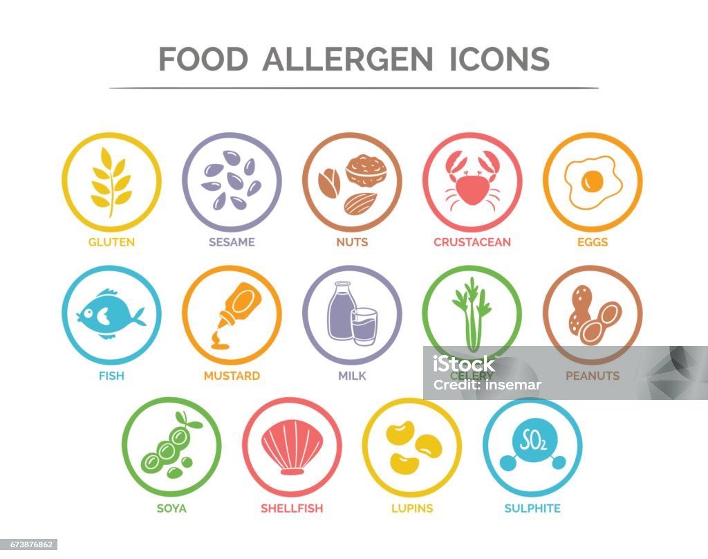 Essen Allergen Icons Set - Lizenzfrei Allergie Vektorgrafik