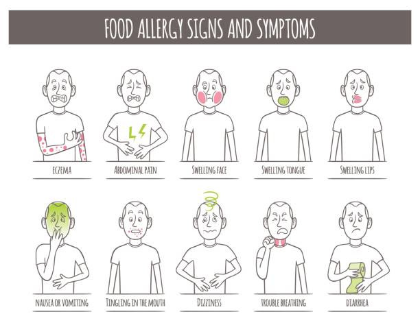 tanda dan gejala alergi makanan - food allergies ilustrasi stok