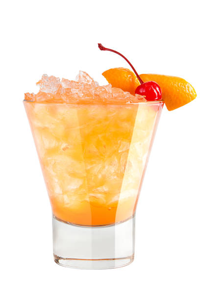 istock Refreshing cocktail with orange peel and maraschino cherry decoration 673880390