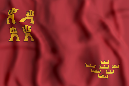 3d rendering of a Murcia Community flag waving