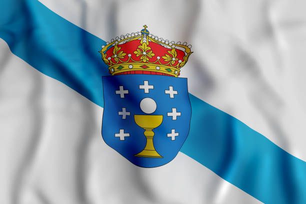 bandiera della galizia che sventola - galicia foto e immagini stock