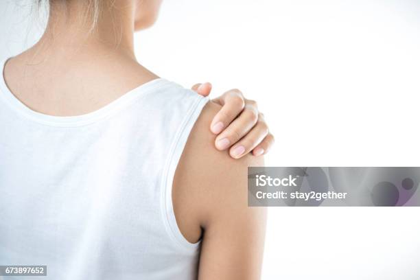 Woman With Pain In Shoulder Pain In The Human Body Health Care Concept Stock Photo - Download Image Now