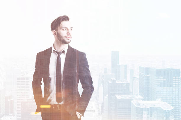 istock Businessman in tie in a city, toned 673898558
