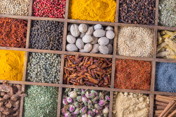 istock background wooden box with spices and herbs 673899082