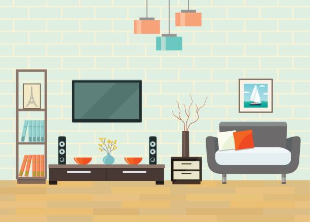 drukować - chandelier residential structure living room sofa stock illustrations