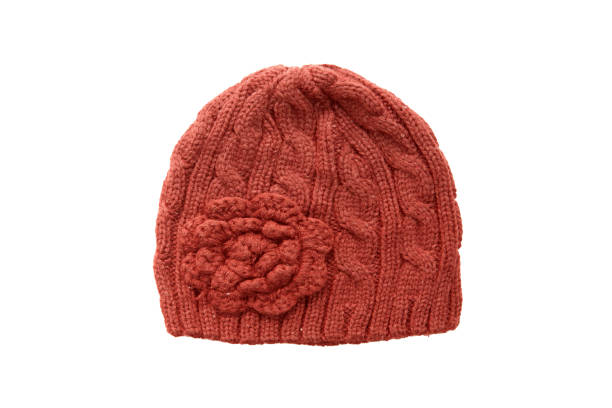 istock Warm Winter Brown knitted wool hat isolated on white background 673921310