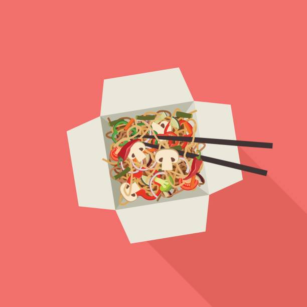 illustrazioni stock, clip art, cartoni animati e icone di tendenza di noodles cinesi in scatola. - pink pepper illustrations