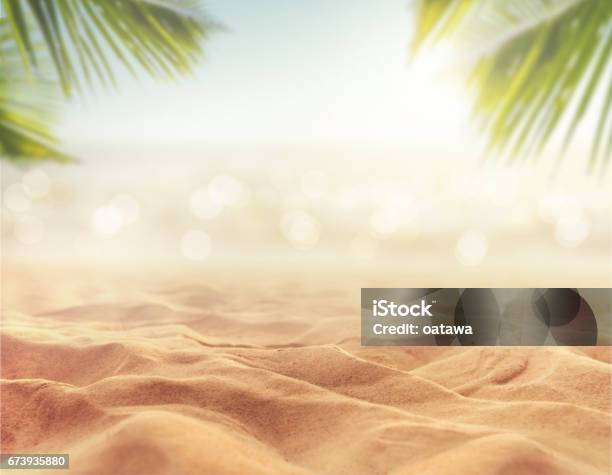 Sand With Blurred Sea Sky Background Summer Day Stock Photo - Download Image Now - Beach, Summer, Backgrounds