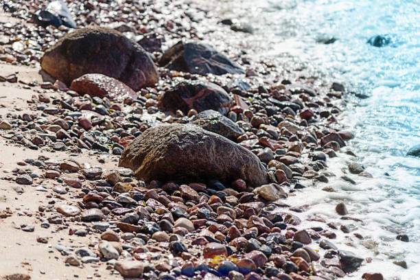 erratic blocks on beach at baltic sea - boulder rock, stone, pebbles