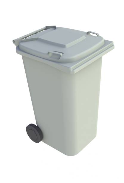 изометрический вид серого мусорного ящика с закрытой крышкой на белом фоне, 3d рендеринг - krung stock illustrations