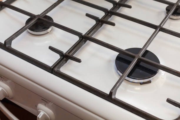 istock Close up image of fire from gas kitchen stove 673964928