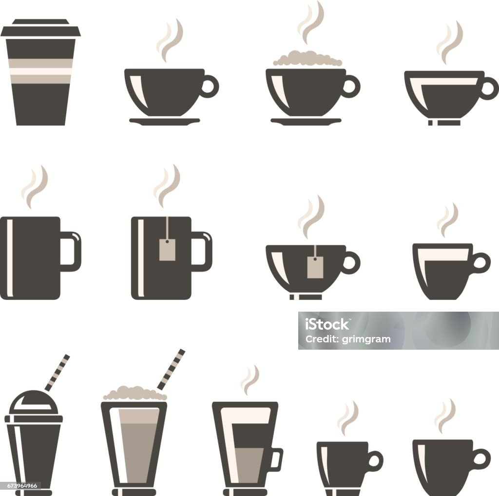 Vector Beverages Icon set. Vector illustration set of Coffee Shop Icons. Hot and cold drinks - food concept. Coffee - Drink stock vector