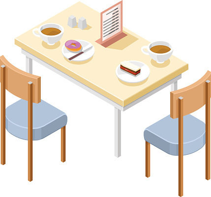 A vector isometric illustration of Eating at Diner. Eating a snack at a Diner or Cafe.