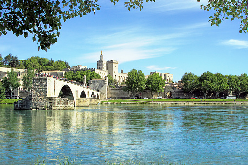 Famous medieval bridge in the town of Avignon, in southern France ( from Island of Barthelasse ).