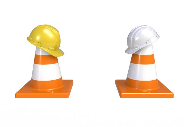 istock Traffic cones and hardhat. Road sign. Icon isolated on white background 673977006