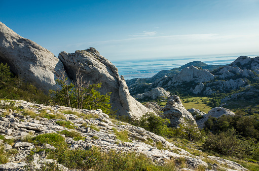 Beautiful nature and landscape photo of Paklenica Velebit Mountains in Croatia Europe. Warm nice summer day. Lovely outdoors picture. Calm, peaceful and joyful image.