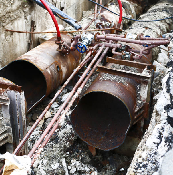 istock Old junk - Old city heating pipeline - Dump old 673996668