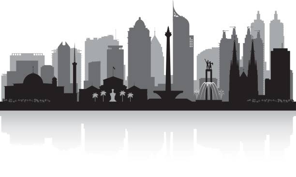 Jakarta Indonesia city skyline silhouette Jakarta Indonesia city skyline vector silhouette illustration indonesia stock illustrations