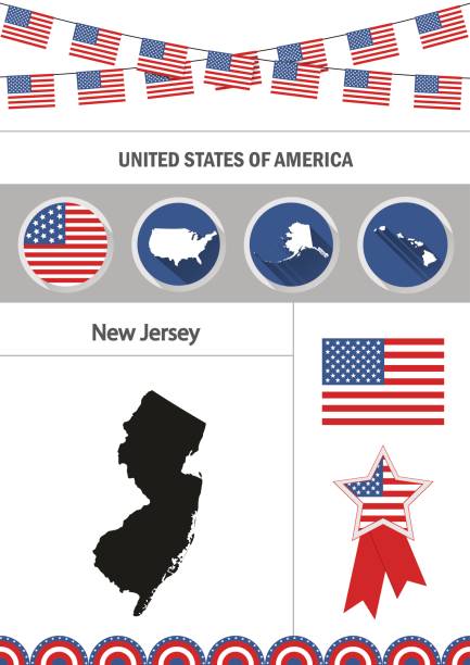 mapa new jersey. zestaw płaskich ikon elementów nfographics - washington dc symbol icon set usa stock illustrations