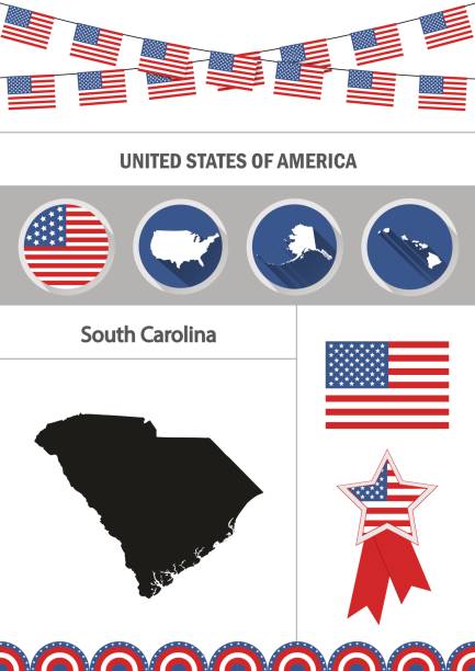 mapa karoliny południowej. zestaw płaskich ikon projektu nfographics elem - washington dc symbol icon set usa stock illustrations