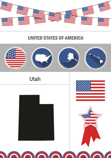 mapa utah. zestaw płaskich ikon elementów nfographics z - washington dc symbol icon set usa stock illustrations