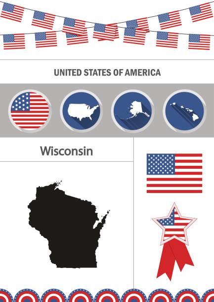 mapa wisconsin. zestaw płaskich ikon elementów nfographics - washington dc symbol icon set usa stock illustrations