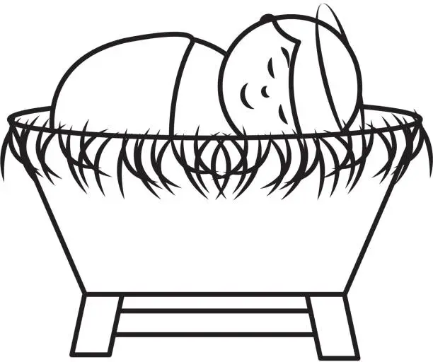 Vector illustration of jesus baby on Straw cradle manger character