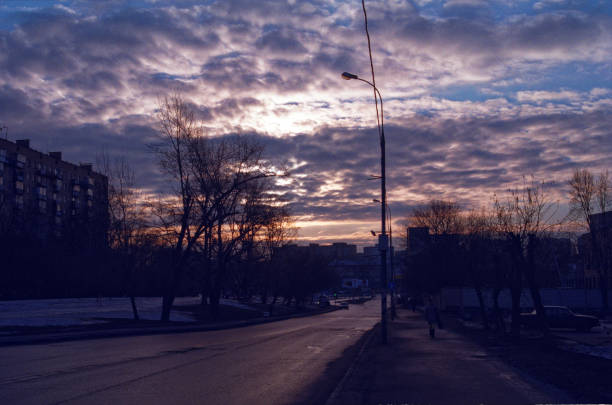 sunrise in Moscow in March, the South-Western suburbs