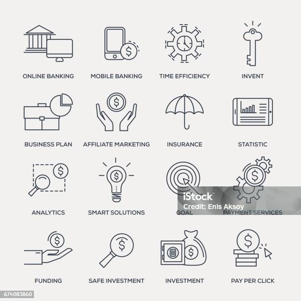 Business And Banking Icon Set Line Series Stock Illustration - Download Image Now - Banking, Icon Symbol, Efficiency