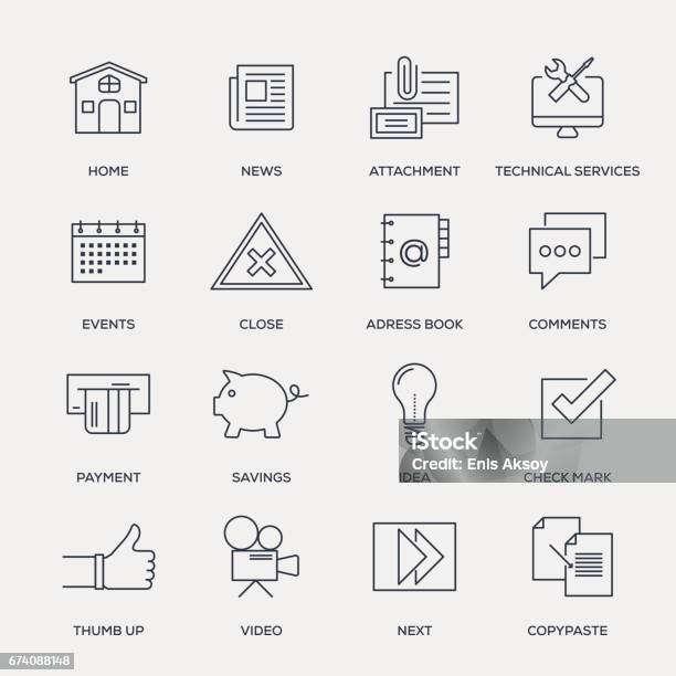 Basic Icons Line Series Stock Illustration - Download Image Now - Icon Symbol, Calendar, House