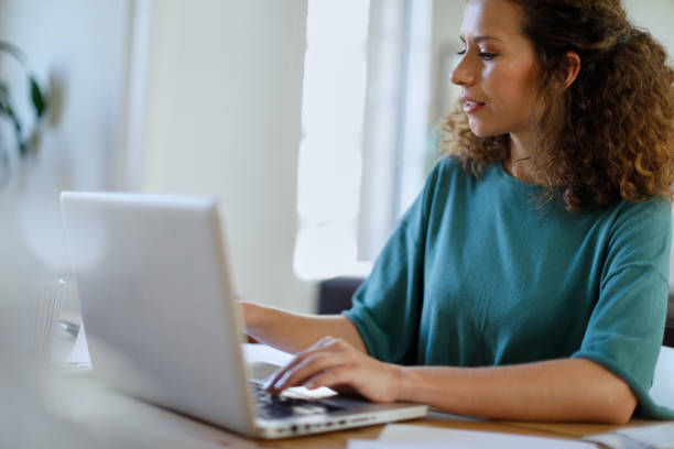 istock Single, woman at home with technology. 674102770