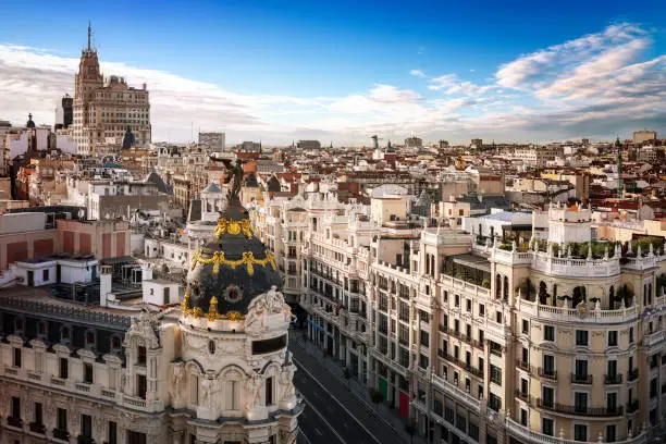 Madrid city center and gran via by day, Spain