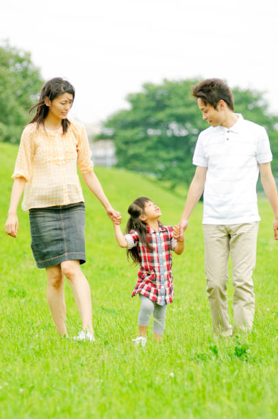 istock Girls walk hand in hand with parents 674107772