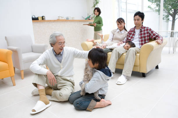 Three generations of family togetherness scenery.