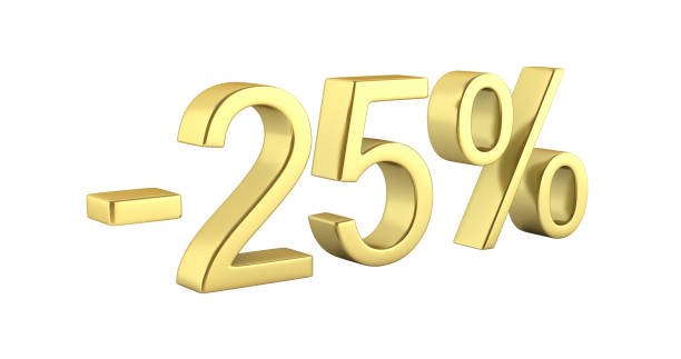 istock Gold text 25 percent off without shadow on white background with reflection 3D render 674108782