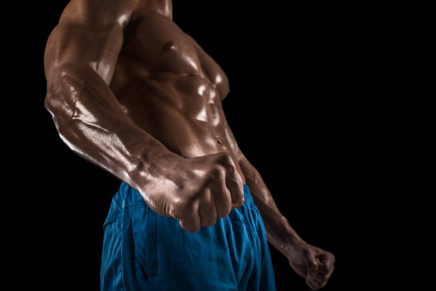 istock Part of a man's body on a dark background with copyspace 674114236