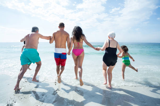 istock Rear view of multi generation family at beach 674115830