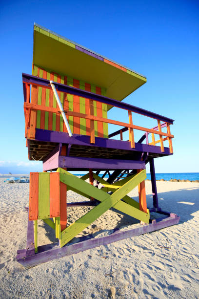 istock Colorful lifeguard hut in popular South Beach in Miami. 674132006