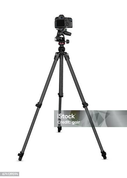 Camera On Tripod Stock Photo - Download Image Now - Tripod, Camera - Photographic Equipment, Cut Out