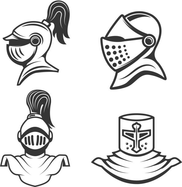 set of the knight helmets isolated on white background. Design elements for logo, label, emblem, sign, brand mark. Vector illustration set of the knight helmets isolated on white background. Design elements for logo, label, emblem, sign, brand mark. Vector illustration body armor stock illustrations