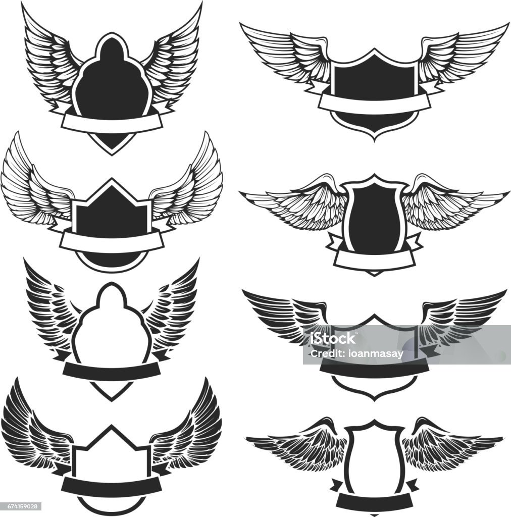 Really Simple Emblems Set Of The Empty Emblems With Wings Design Elements For Label Badge ...